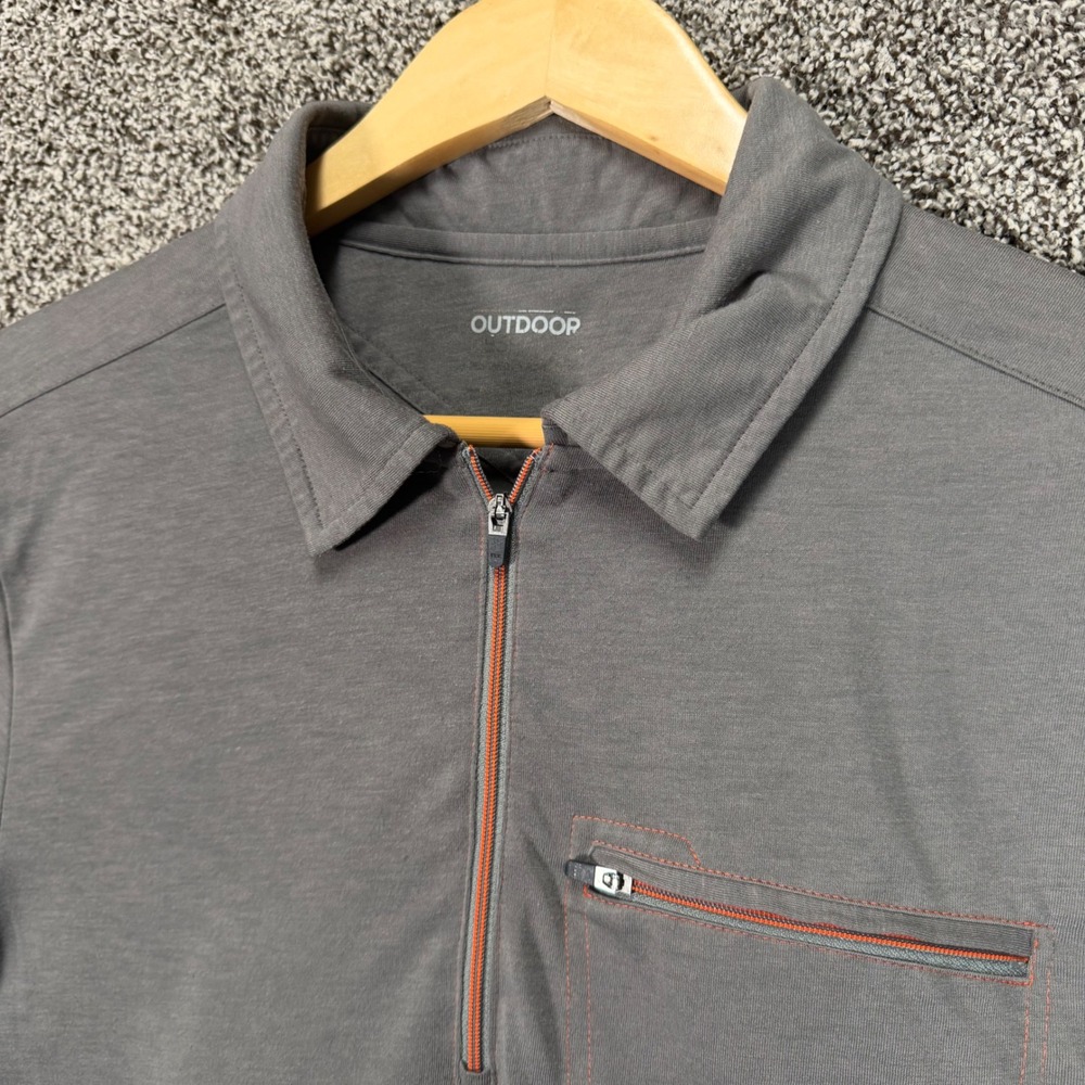 Outdoor Research Sequence‎ Polo Shirt Mens L Gray 1/4 Zip Wool Blend Zip Pocket